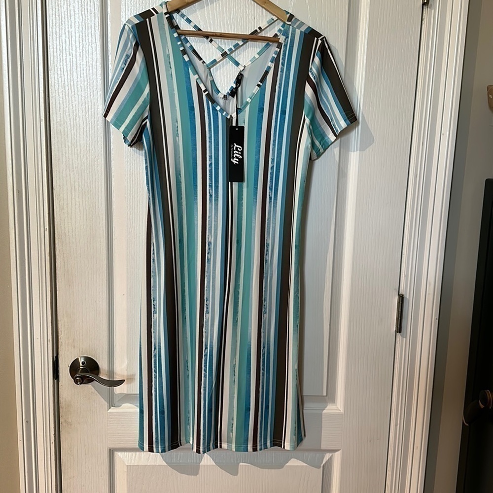 Lily short sleeve striped dress new with tags size M